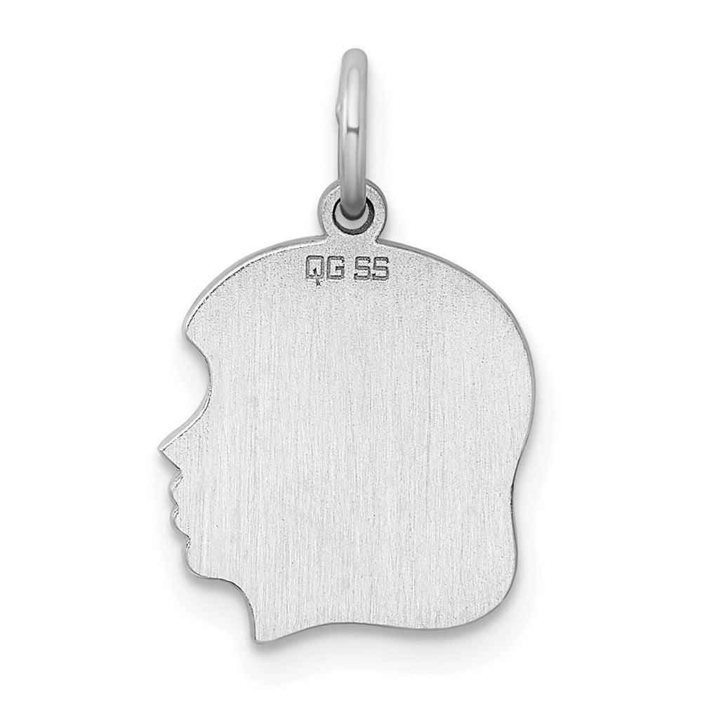 Sterl Silver Rh-plt Engraveable Girl Polished Front/Satin Back Disc Charm