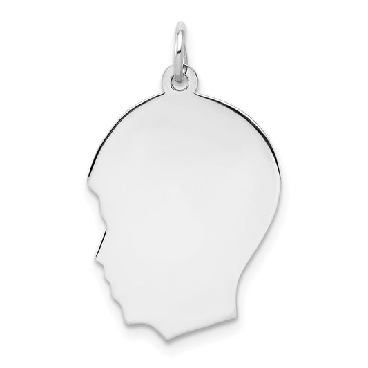 Sterling Silver Rhod-plate Eng. Boy Disc Charm Polish on Front/Back