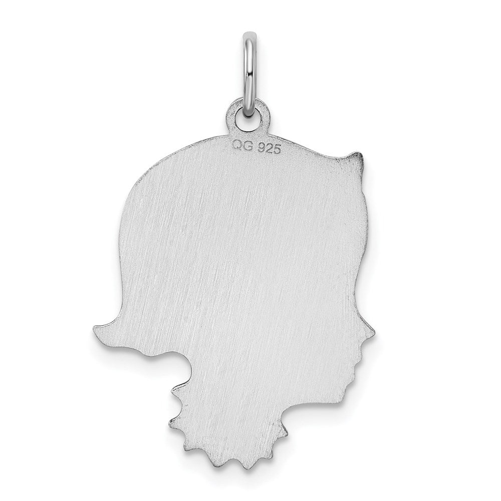 Sterl Silver Rh-plt Engraveable Girl Polished Front/Satin Back Disc Charm
