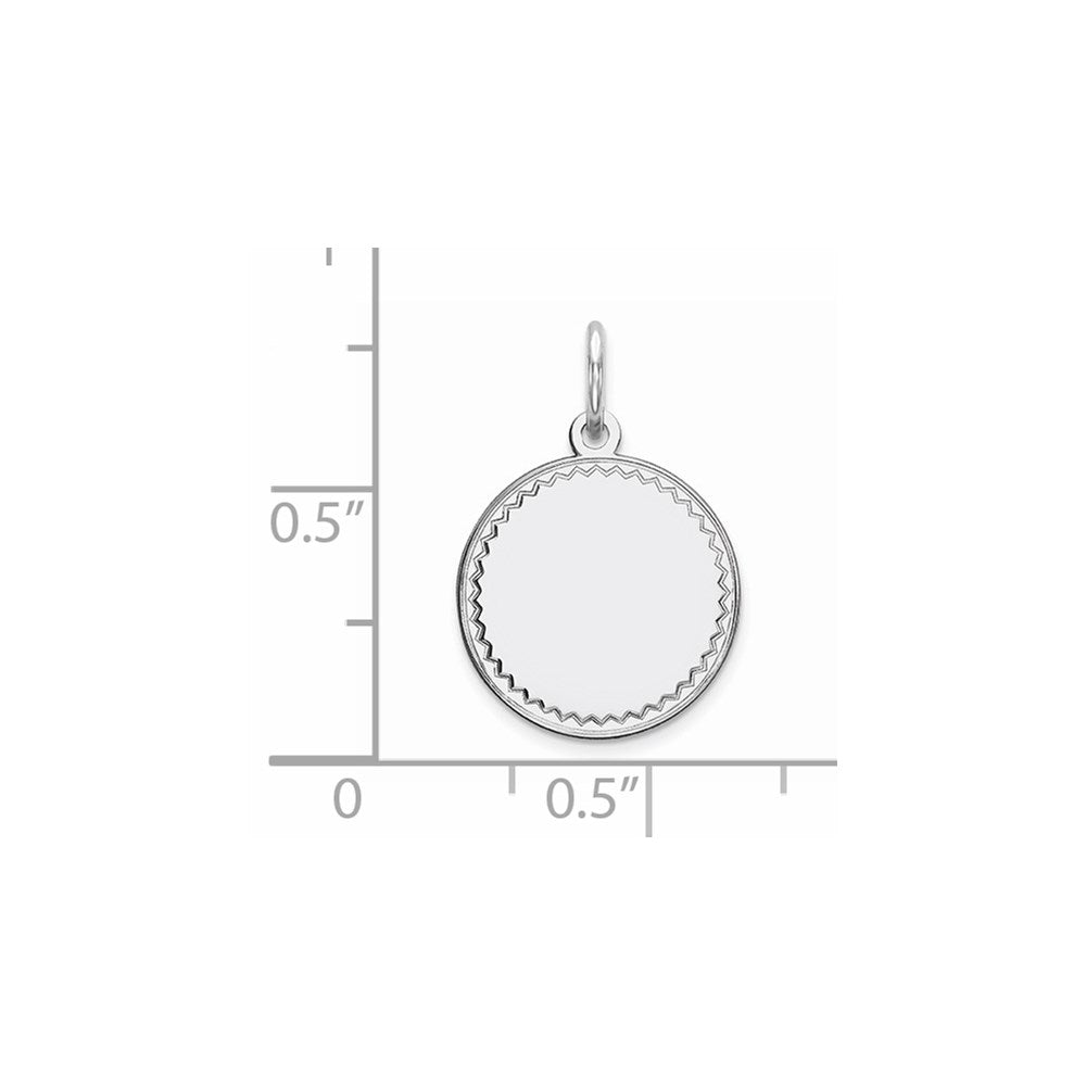 Sterling Silver Rhod-plated Eng. Rnd Polish Front/Satin Back Disc Charm