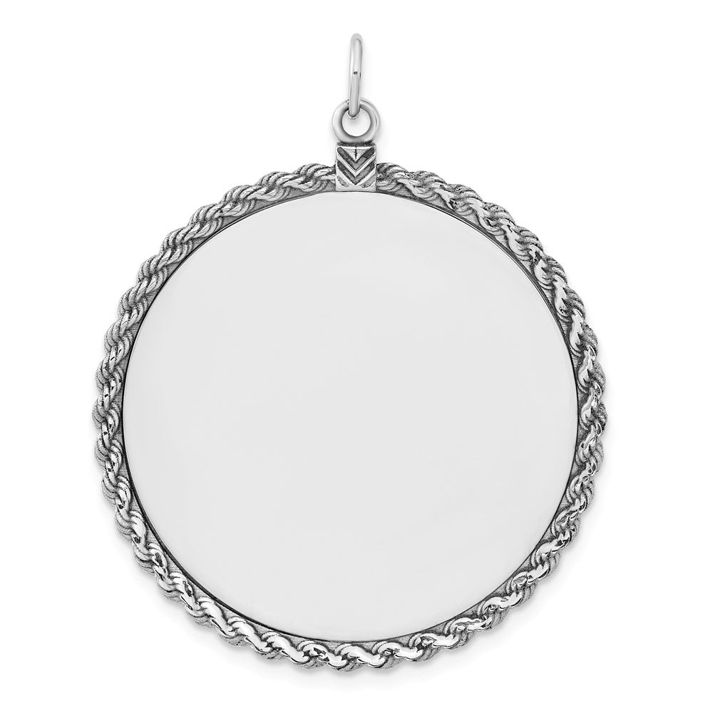 Sterl Silver Rh-plt Engraveable Round with Rope Polished Front/Back Disc