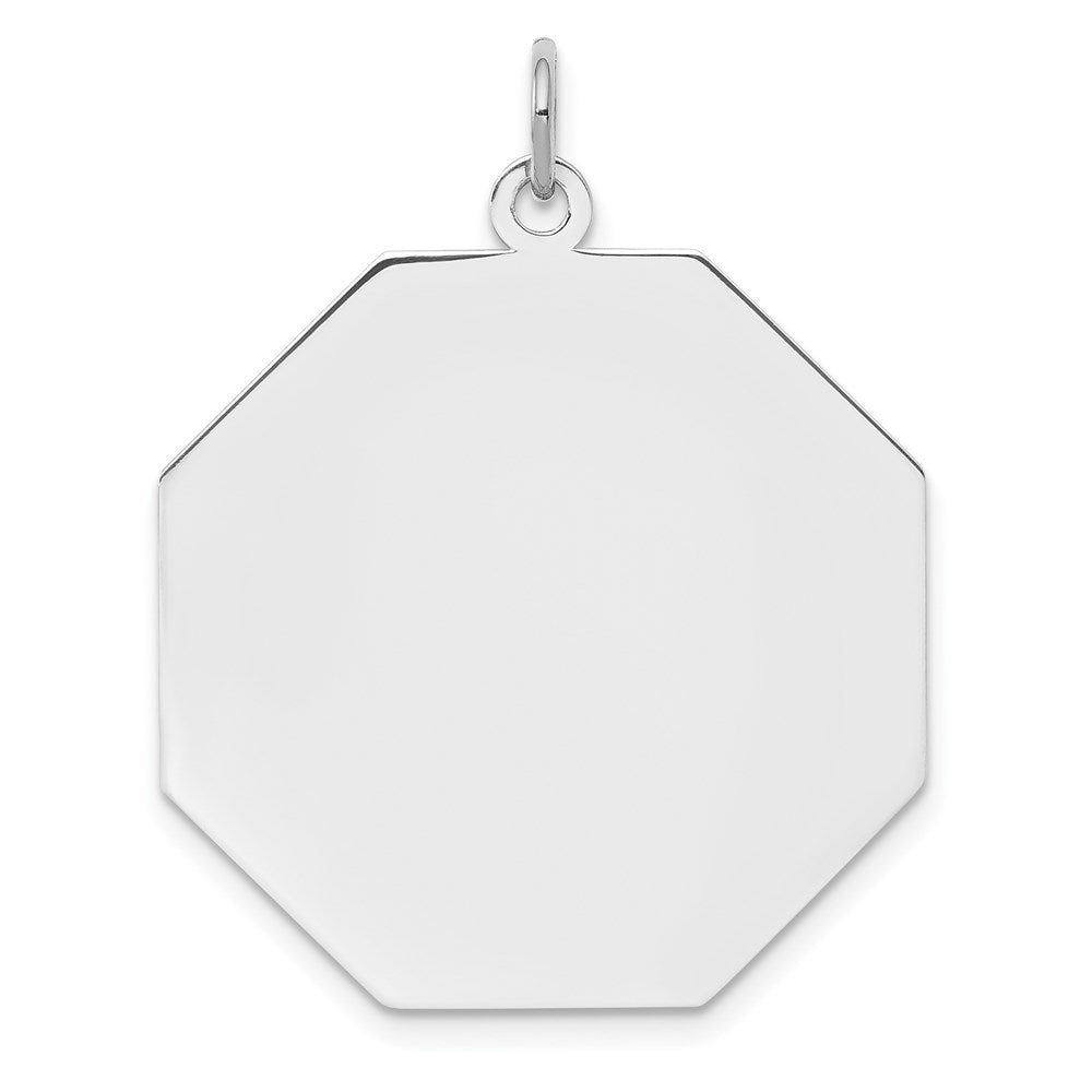 SS Rh-plt Engraveable Octagon Polished Front/Satin Back Disc Charm