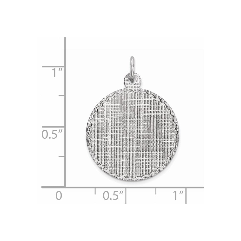 SS Rh-plt Engraveable Round Patterned Polished Front/Satin Back Disc
