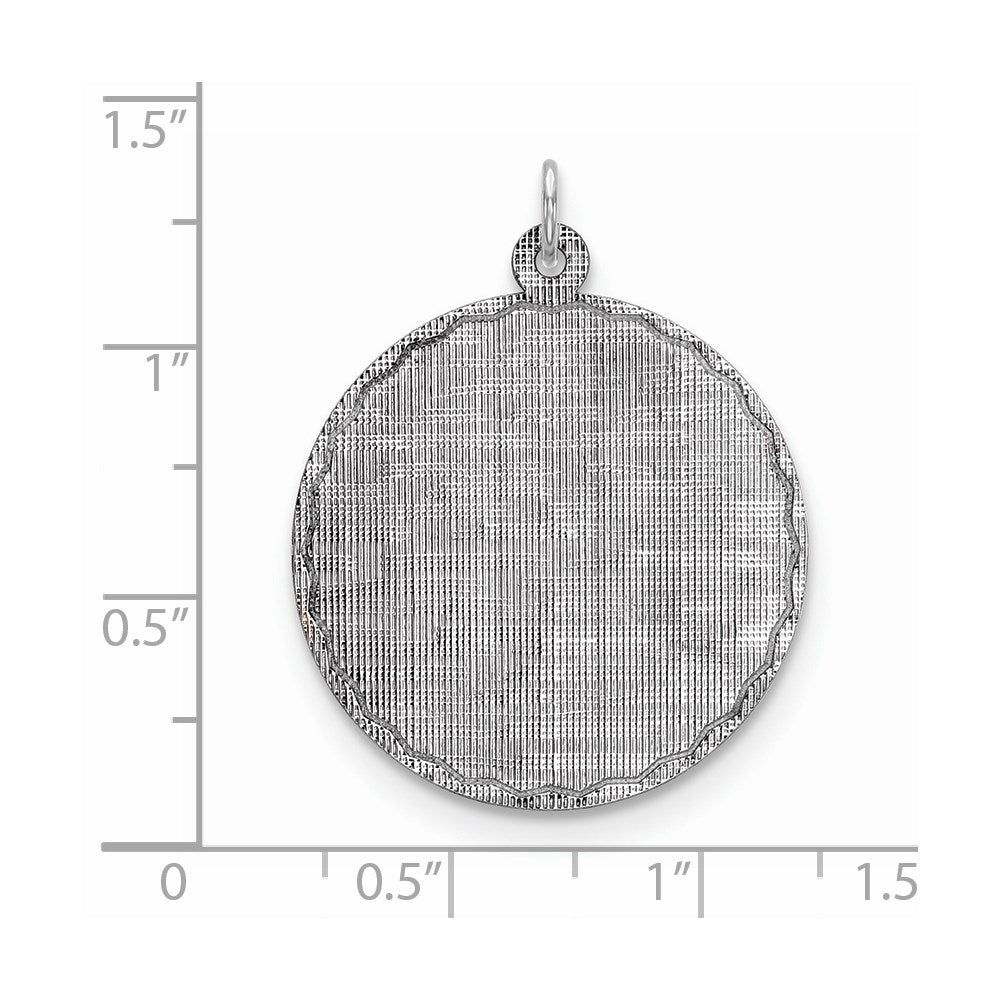 SS Rh-plt Engraveable Round Patterned Polished Front/Satin Back Disc