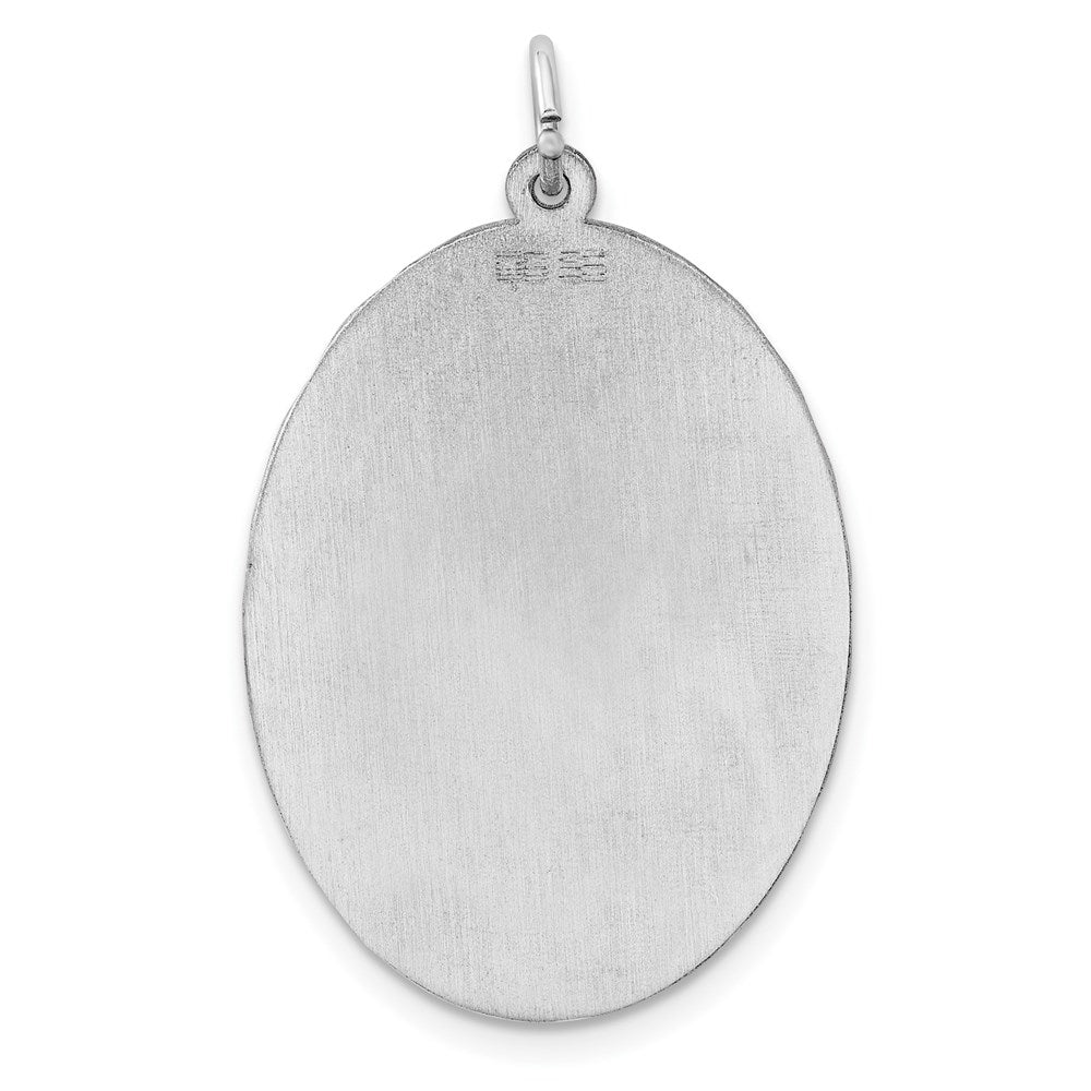 SS Rh-plt Engraveable Oval Patterned Polished Front/Satin Back Disc Charm
