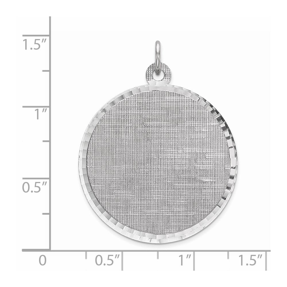 Sterling Silver Rhod-plated Eng. Rnd Patterned Polish Front/Satin Back Disc