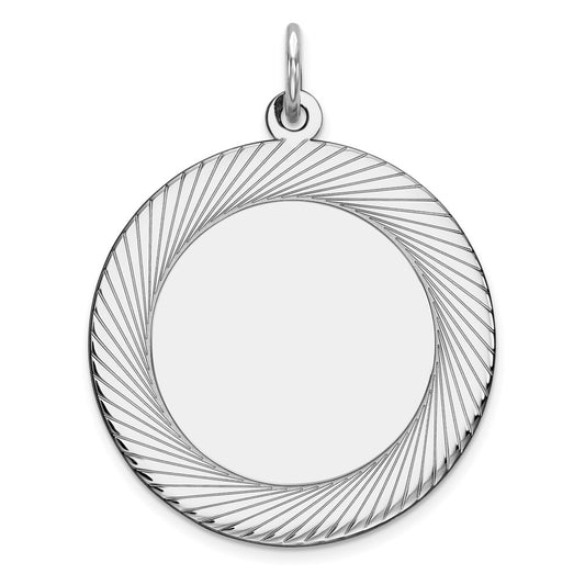 Sterling Silver Rhod-plated Eng. Round Polish Front/Satin Back Disc Charm