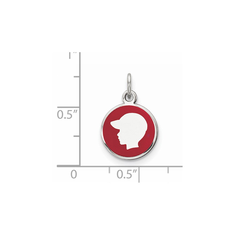 Sterling Silver Rhod-plate Red Enamel Left Facing Boy Head Disc Charm