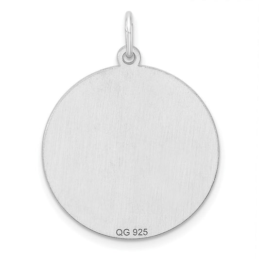 Sterling Silver Rhod-plated Eng. Rnd Polish Front/Satin Back Disc Charm