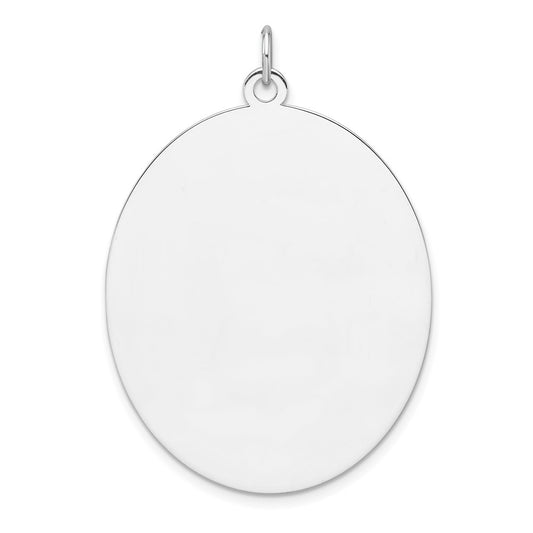 Sterling Silver Rhod-plate Eng. Oval Polish Front/Satin Back Disc Charm