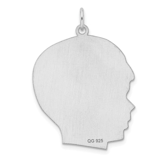 Sterling Silver Rhod-plate Eng. Boy Polished Front/Satin Back Disc Charm