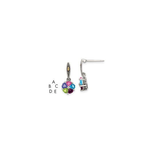 Sterling Silver Antiqued w/14k 5-stone Mother's Earring