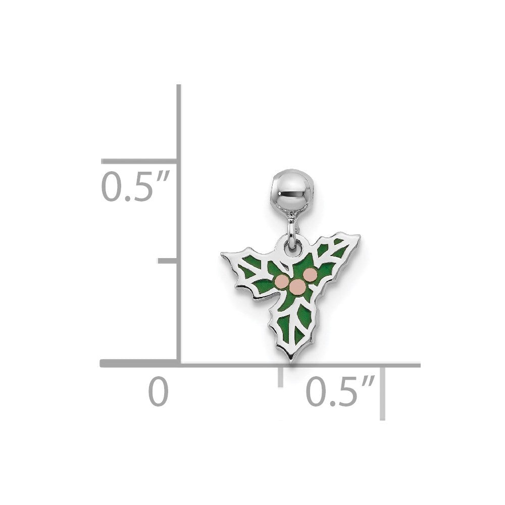 Mio Memento Sterling Silver Rhodium-plated Rose-tone Enamel Mistletoe Charm