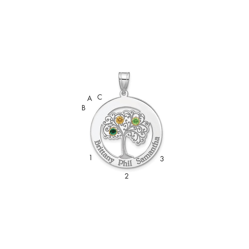 Sterling Silver/Rhod-plated 3 Birthstone with 14k Bezel Family Pendant