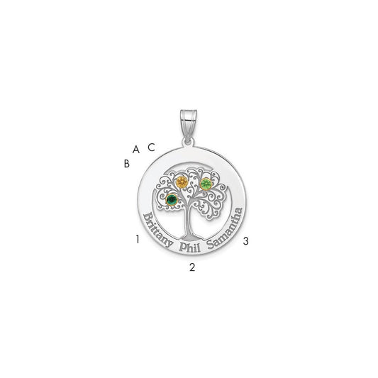 Sterling Silver/Rhod-plated 3 Birthstone with 14k Bezel Family Pendant
