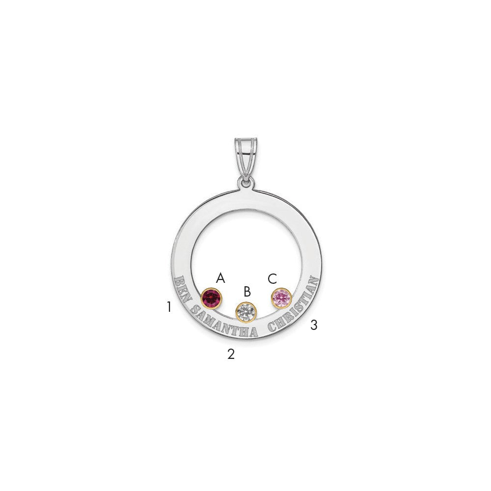 SS/Rhod-plated 3 Birthstone Circle with 14k Bezel Family Pendant