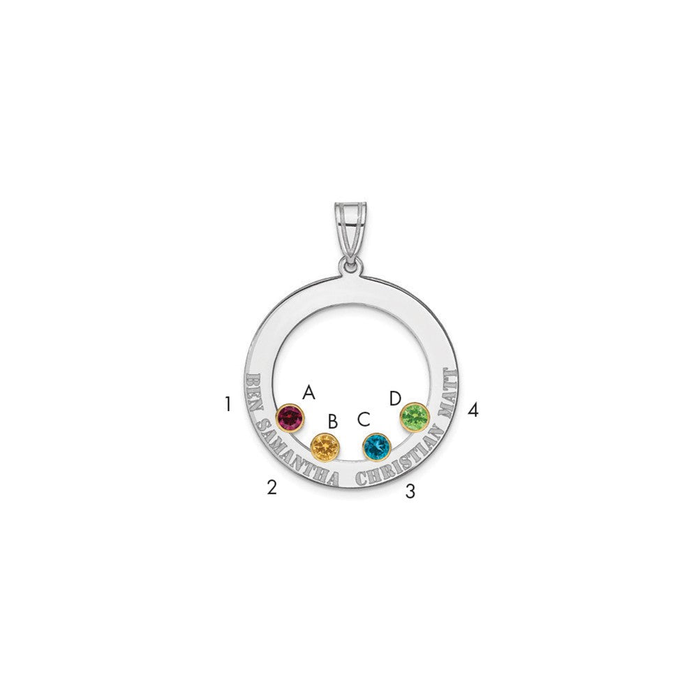 SS/Rhod-plated 4 Birthstone Circle with 14k Bezel Family Pendant
