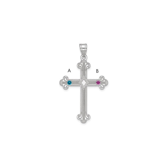 Sterling Silver Rh-plt Crystal Family Cross Pendant