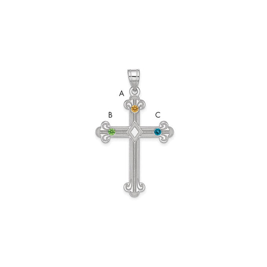 Sterling Silver Rh-plt Crystal Family Cross Pendant