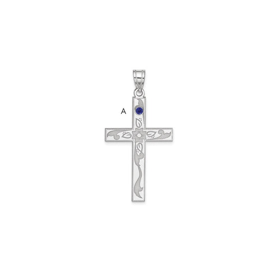 Sterling Silver Rh-plt Crystal Family Cross Pendant
