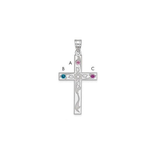 Sterling Silver Rh-plt Crystal Family Cross Pendant