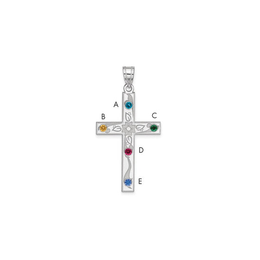 Sterling Silver Rh-plt Crystal Family Cross Pendant