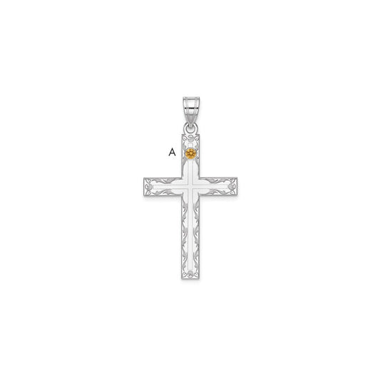 Sterling Silver Rh-plt Crystal Family Cross Pendant