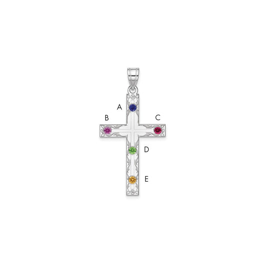 Sterling Silver Rh-plt Crystal Family Cross Pendant