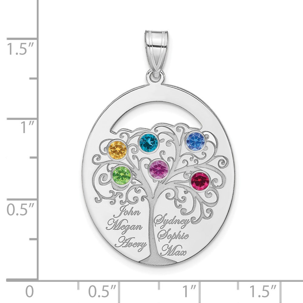 Sterling Silver/Rhod-plated 6 Birthstone with SS Bezel Family Pendant