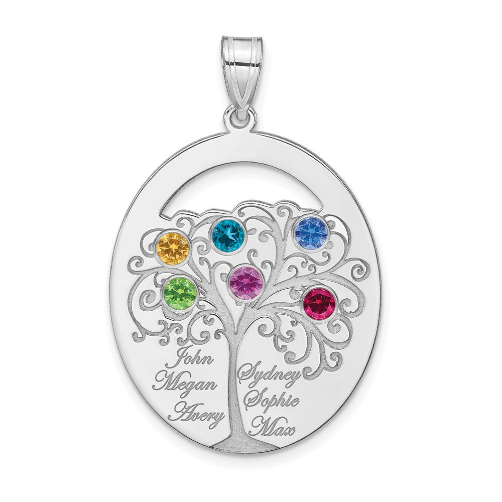 Sterling Silver/Rhod-plated 6 Birthstone with SS Bezel Family Pendant