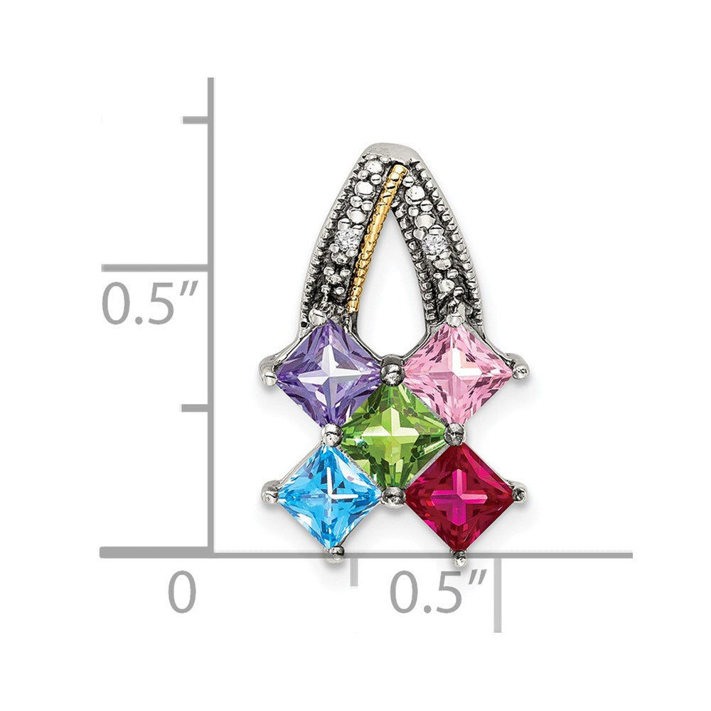 Sterling Silver Antiqued w/14k 5-stone w/Diamond Mother's Pendant