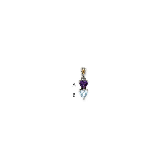Sterling Silver Antiqued w/14k 2-stone Mother's Pendant