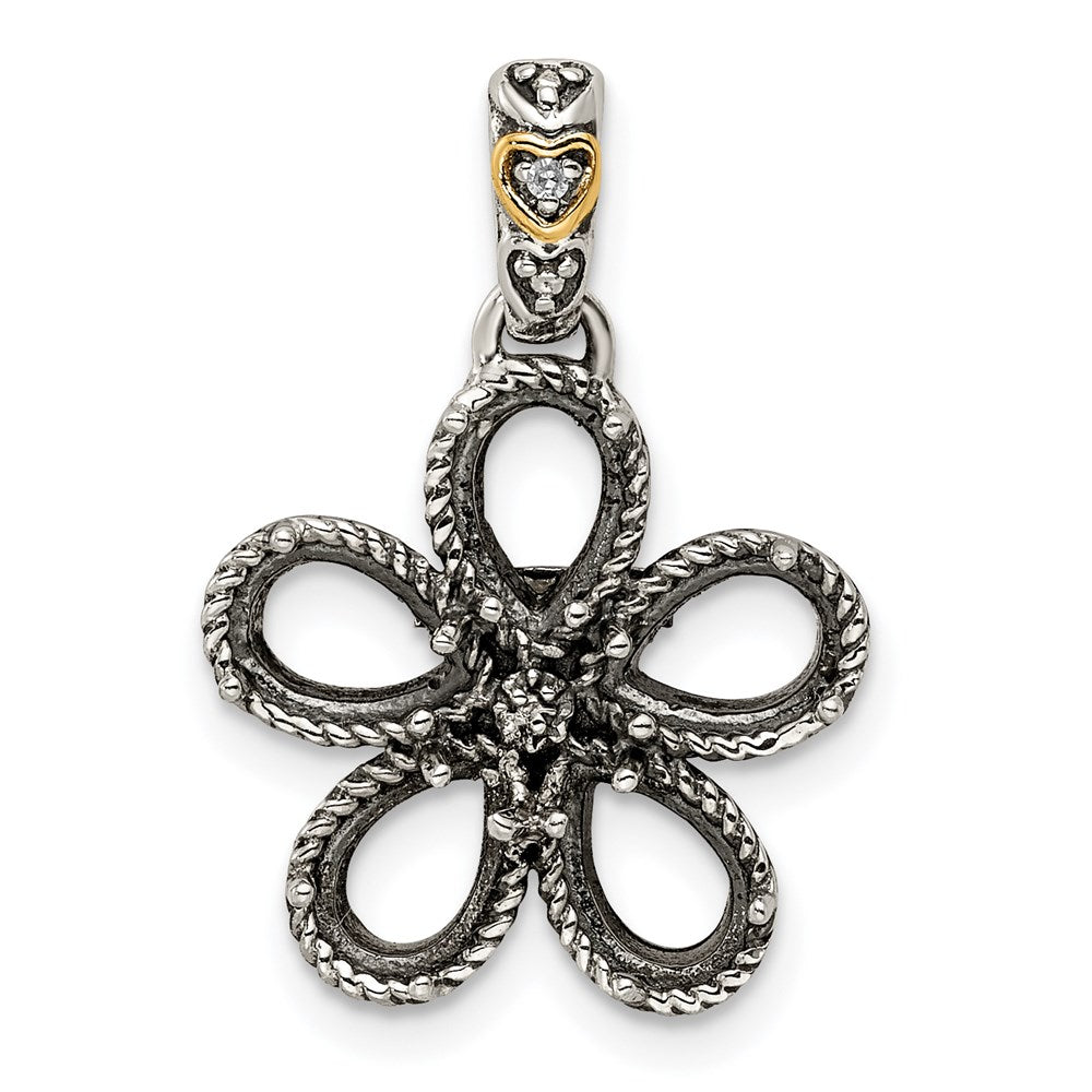 Sterling Silver Antiqued w/14k 5-stone w/Diamond Mother's Pendant