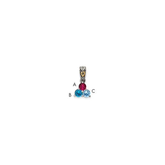 Sterling Silver Antiqued w/14k 3-stone w/Diamond Mother's Pendant