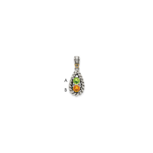 Sterling Silver Antiqued w/14k 2-stone w/Diamond Mother's Pendant