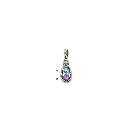 Sterling Silver Antiqued w/14k 2-stone w/Diamond Mother's Pendant