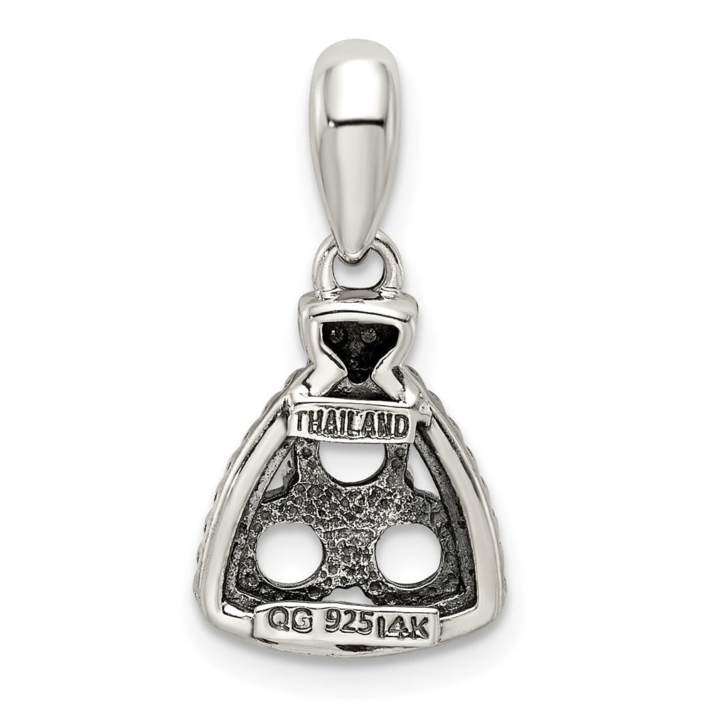 Sterling Silver Antiqued w/14k 3-stone w/Diamond Mother's Pendant