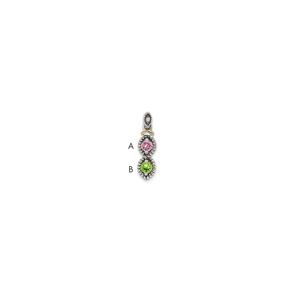Sterling Silver Antiqued w/14k 2-stone w/Diamond Mother's Pendant