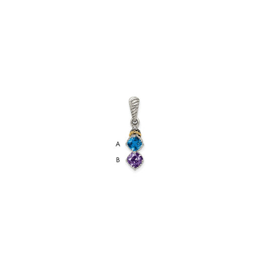 Sterling Silver Antiqued w/14k 2-stone w/Diamond Mother's Pendant