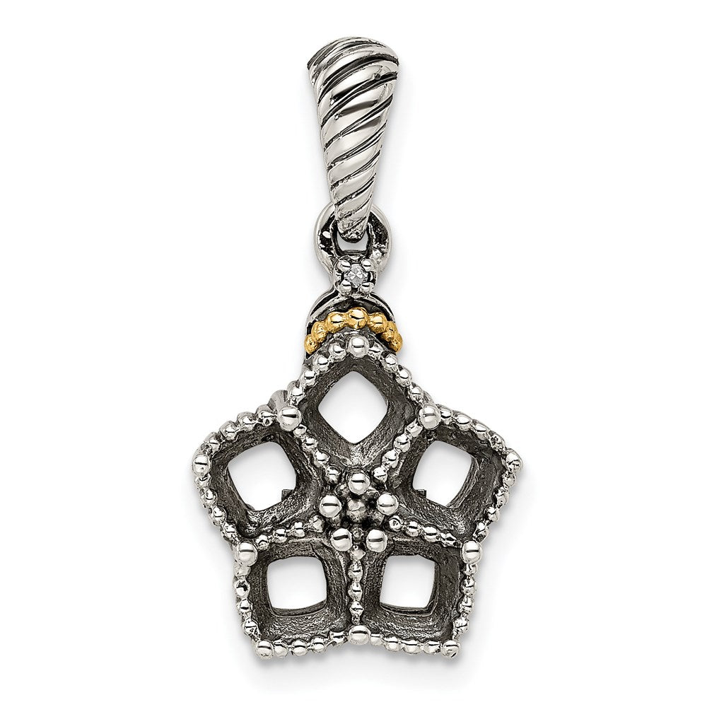 Sterling Silver Antiqued w/14k 5-stone w/Diamond Mother's Pendant