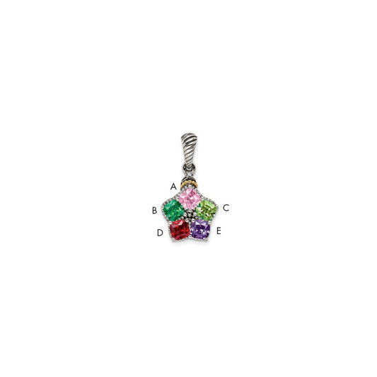 Sterling Silver Antiqued w/14k 5-stone w/Diamond Mother's Pendant