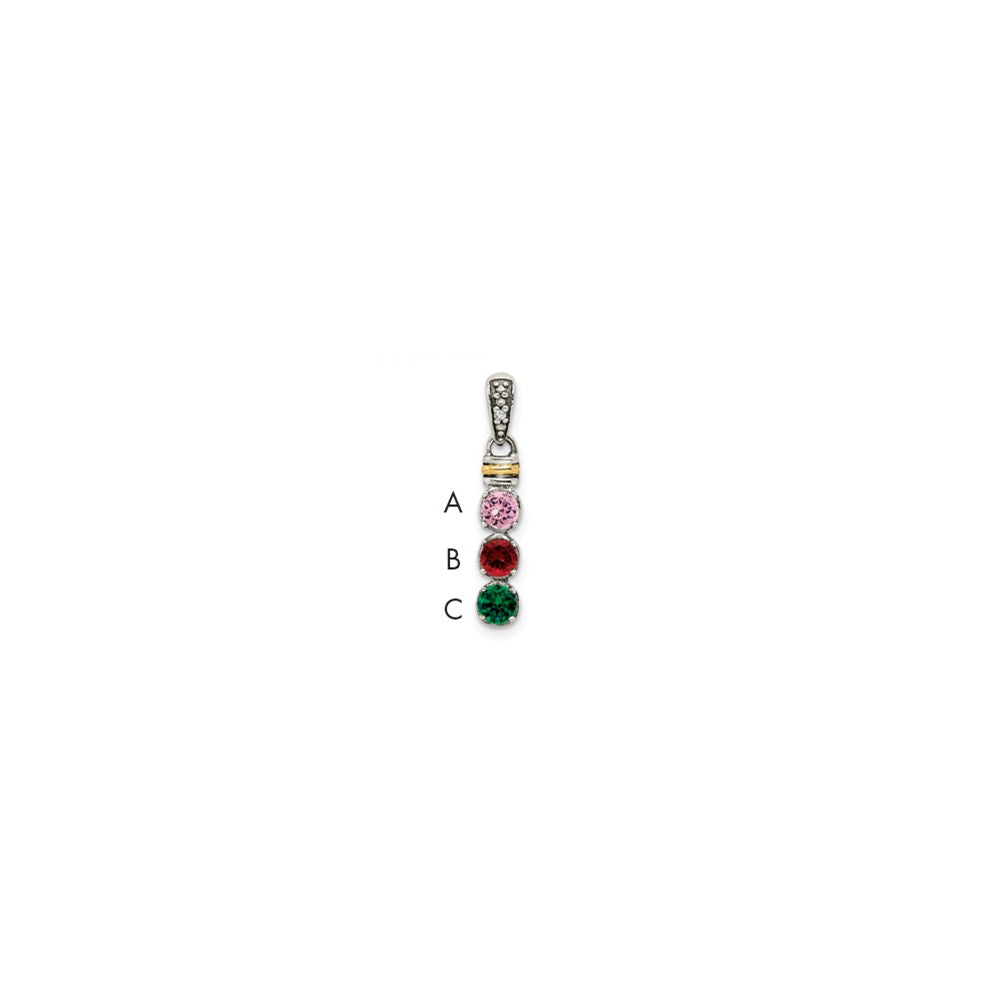 Sterling Silver Antiqued w/14k 3-stone w/Diamond Mother's Pendant