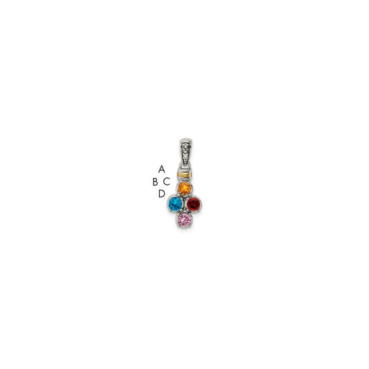 Sterling Silver Antiqued w/14k 4-stone w/Diamond Mother's Pendant