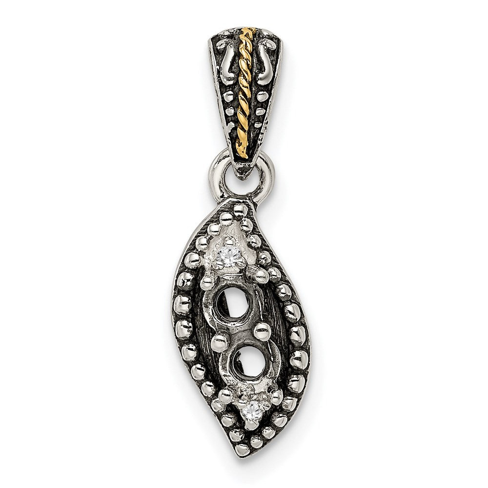 Sterling Silver Antiqued w/14k 2-stone w/Diamond Mother's Pendant