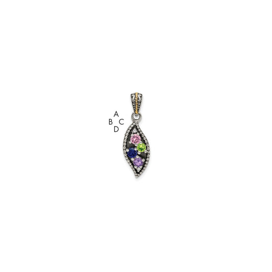 Sterling Silver Antiqued w/14k 4-stone w/Diamond Mother's Pendant