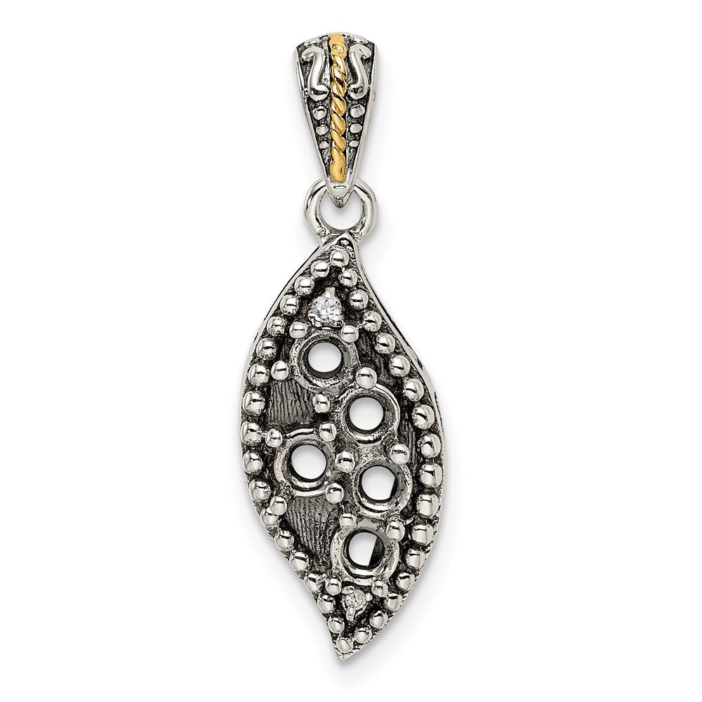 Sterling Silver Antique w/14k 5-stone w/Diamond Family Pendant w/18in Chain