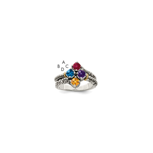 Sterling Silver Antiqued w/14k 4-stone Mother's Ring