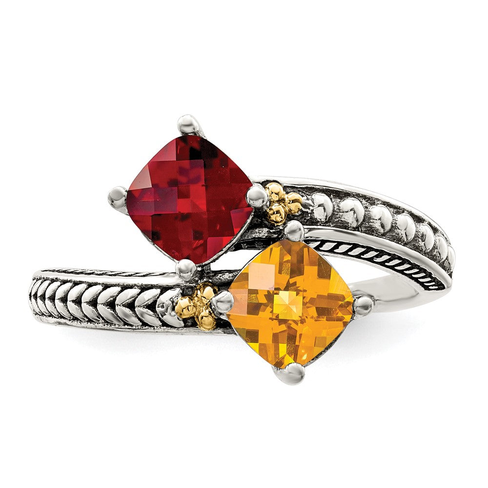 Sterling Silver Antiqued w/14k 2-stone Mother's Ring