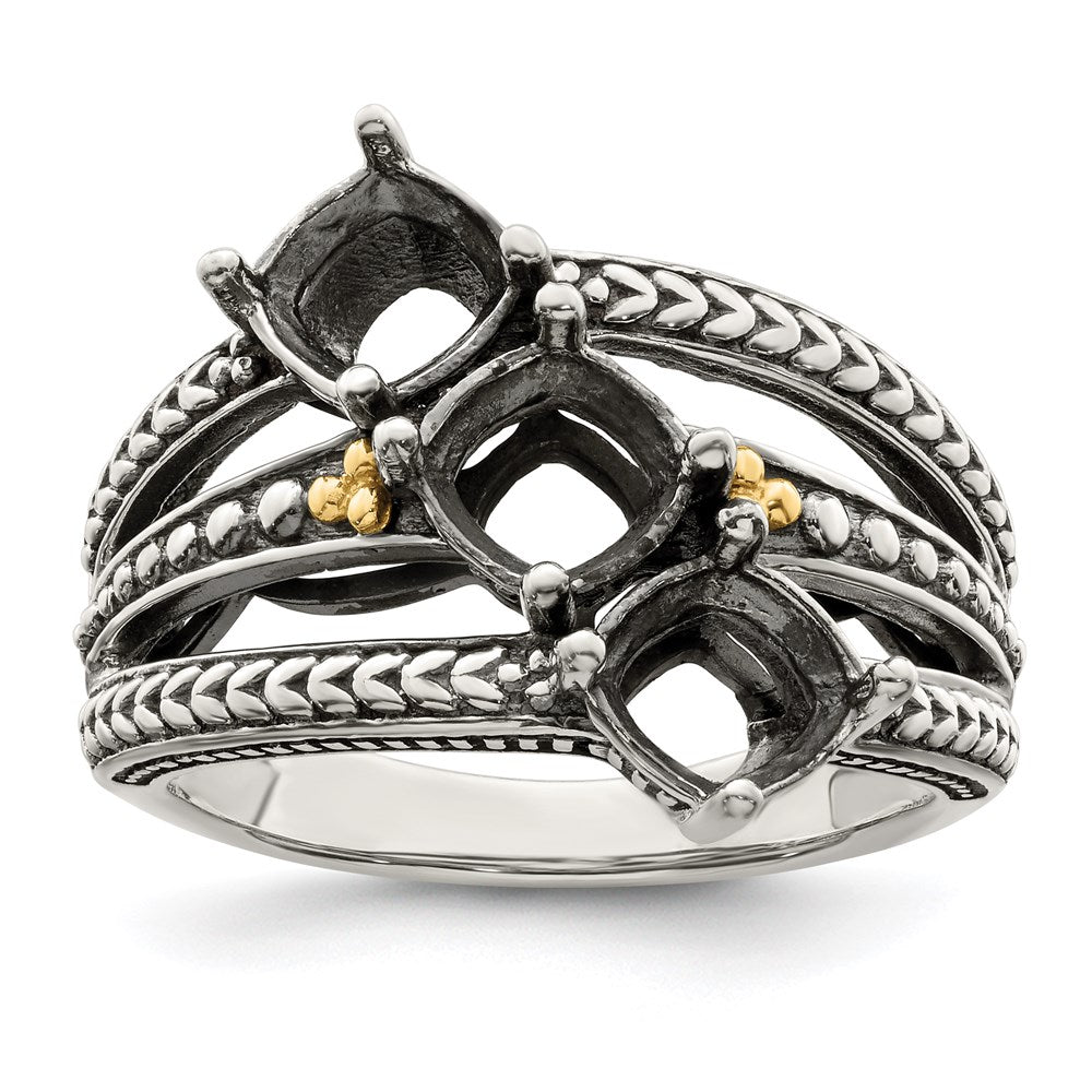 Sterling Silver Antiqued w/14k 3-stone Mother's Ring