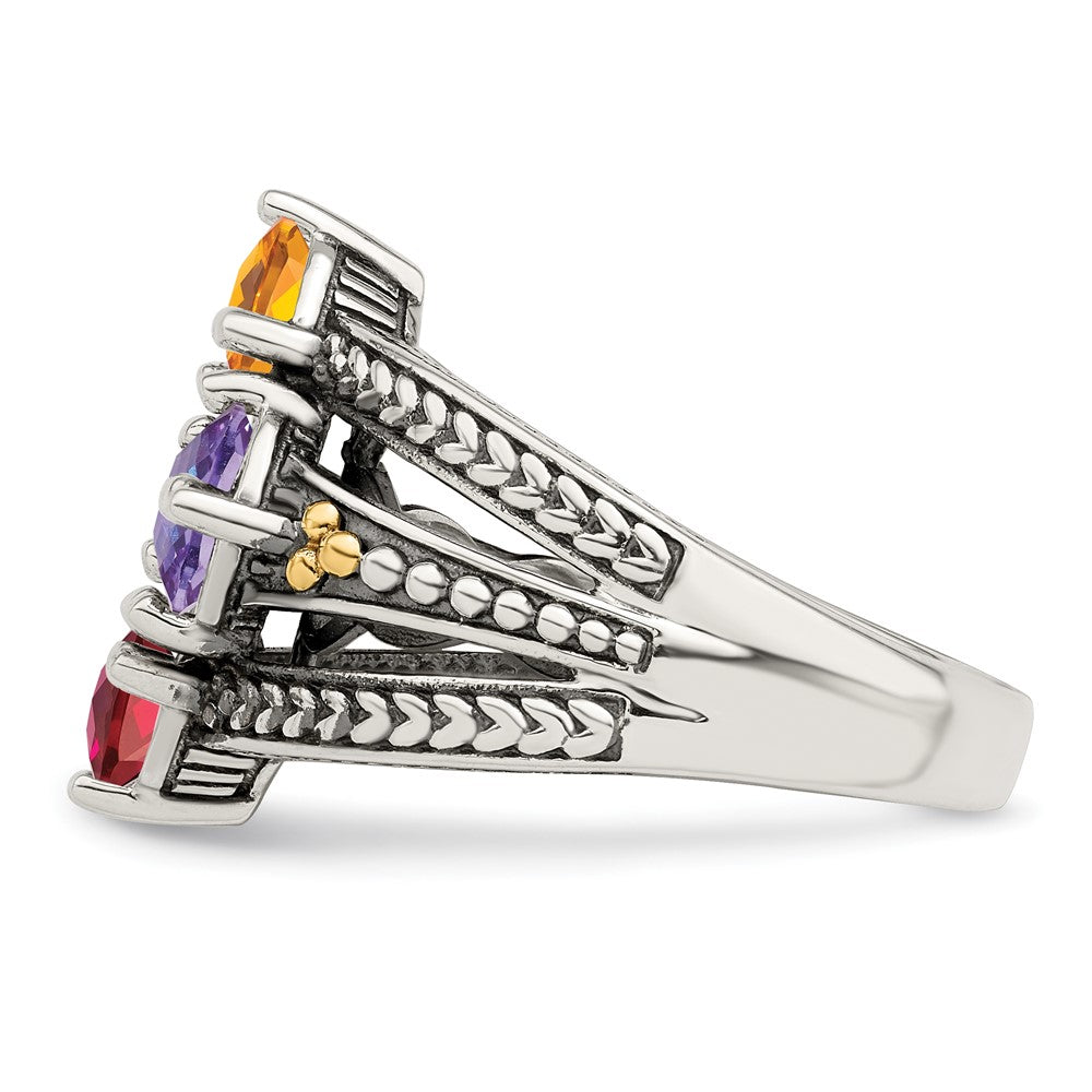 Sterling Silver Antiqued w/14k 4-stone Mother's Ring